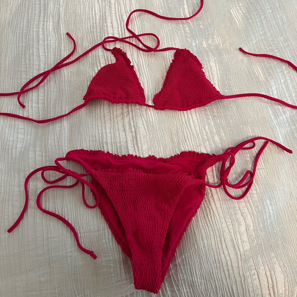 Tularosa Hot Pink Scrunchie Material Fuscia Medium Bikini Set